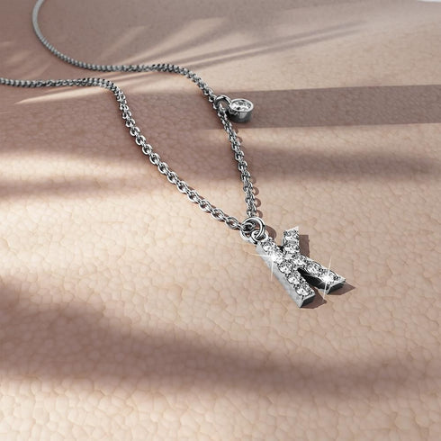 Solid 925 Sterling Silver Initial Crystal Personalised Alphabet Letter Necklace Silver
